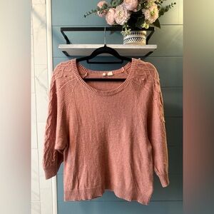Anthropologie MOTH “Ice House” Pom Pom Cable-Knit Sweater – Peachy Pink, Size M